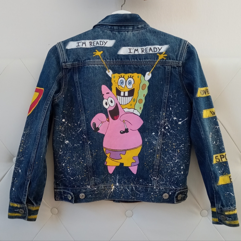 Denim Jacket Sponge Bob Boys L Hand Painted